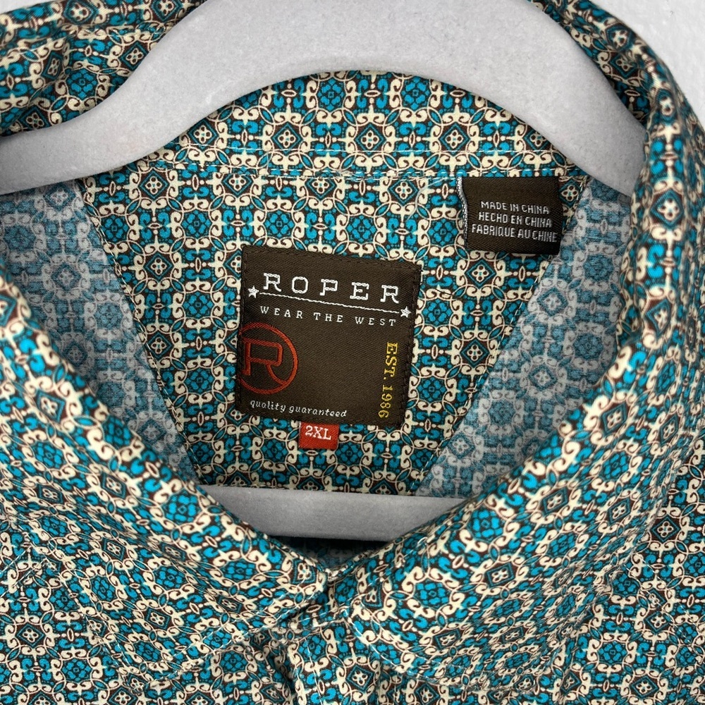 Roper Wear the West Men’s Green Casual Button Down Shirt with Relaxed Fit - Picture 3 of 6